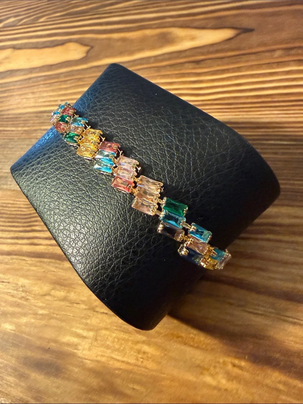 Gold Plated Multicolor Crystal Tennis Bracelet - Gold Tone Women’s Jewelry